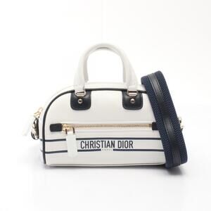 Dior VIBE Bowling Bag Leather White Navy Blue